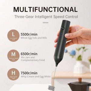 فوم ساز شیر شارژی CLITON همراه استند و سه سری قابل تعویض برای تهیه لاته و کاپوچینو